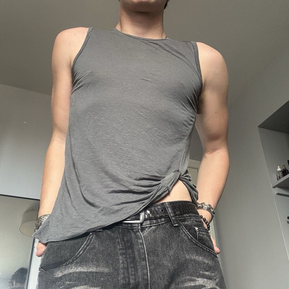 AllSaints Asymmetrical Ruched Sleeveless Dual Tone Grey Top Elevated Basic Sz Sm